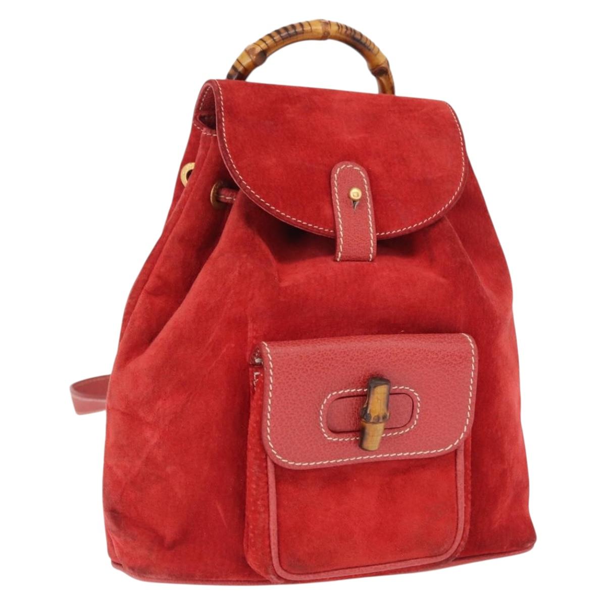 GUCCI Bamboo Backpack Suede Red Gold 003 2034 0030 Auth 163330