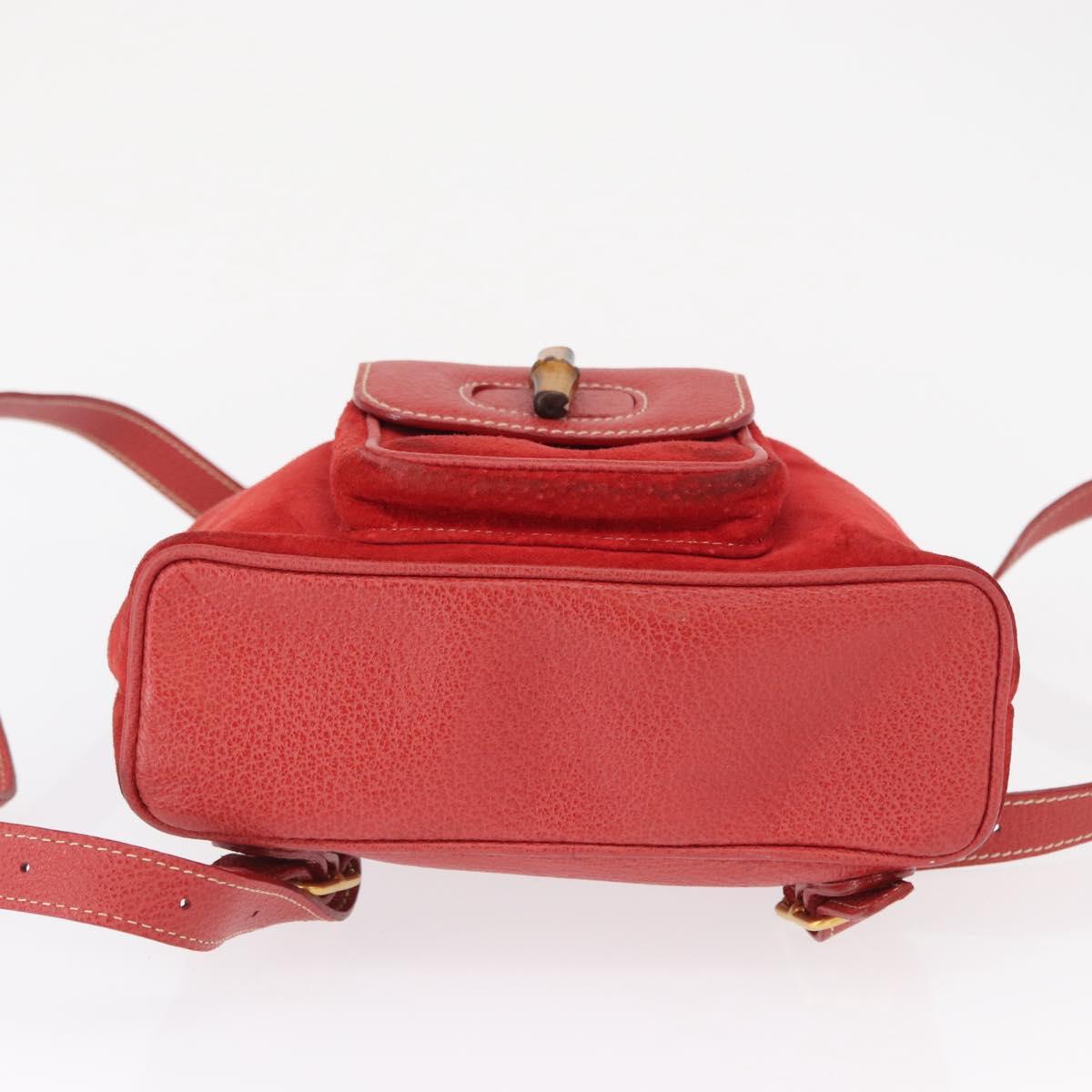 GUCCI Bamboo Backpack Suede Red Gold 003 2034 0030 Auth 163330