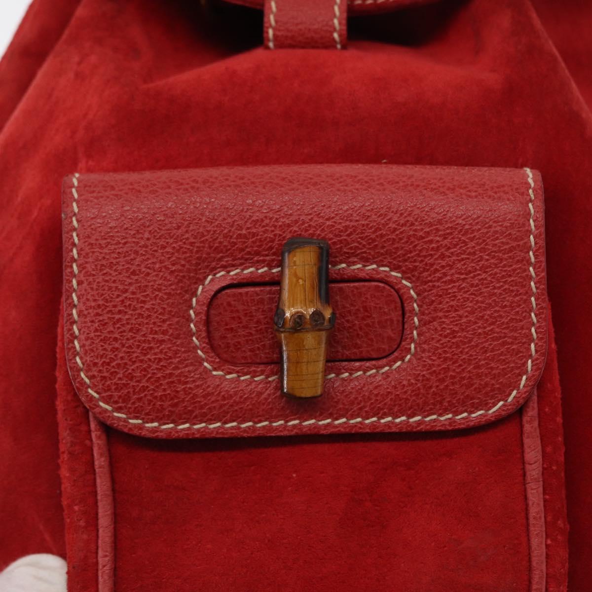 GUCCI Bamboo Backpack Suede Red Gold 003 2034 0030 Auth 163330