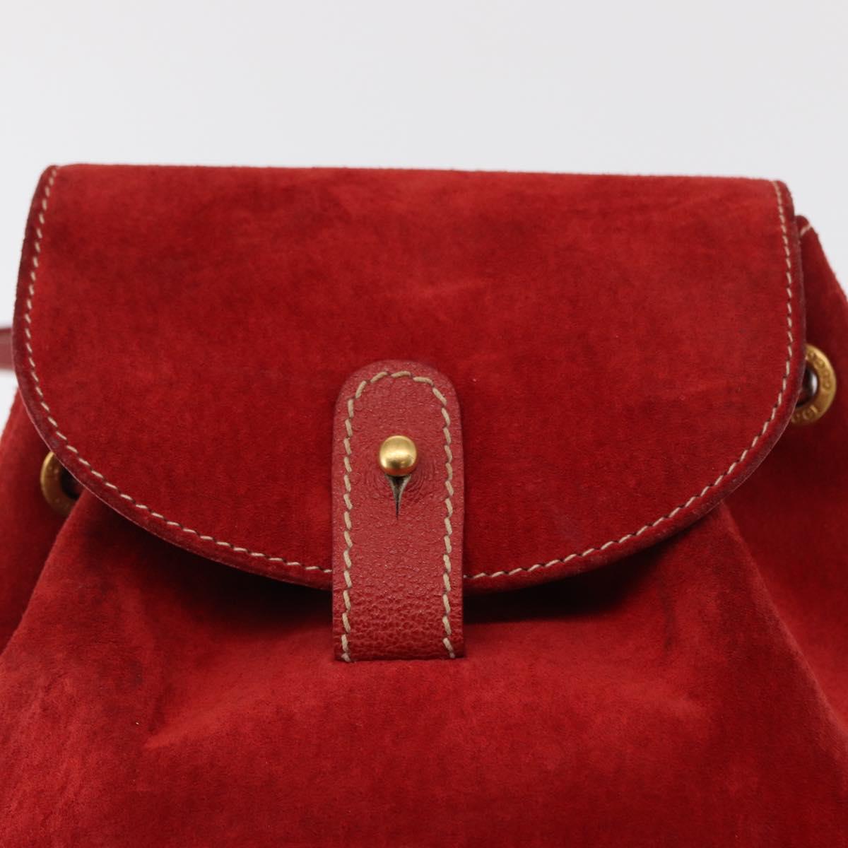 GUCCI Bamboo Backpack Suede Red Gold 003 2034 0030 Auth 163330