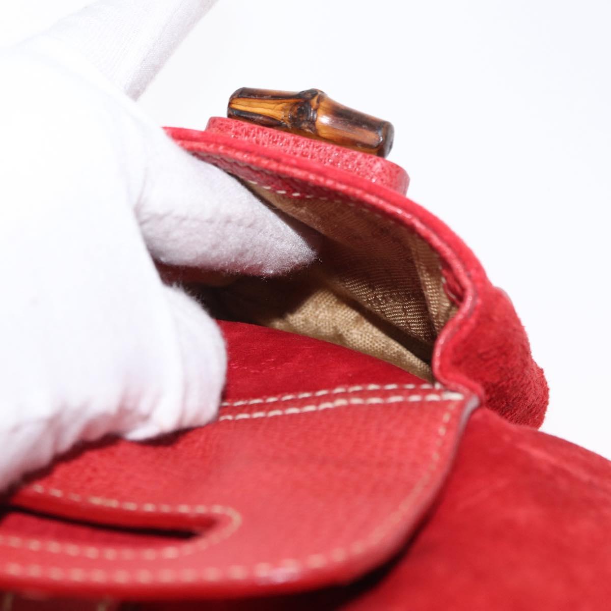 GUCCI Bamboo Backpack Suede Red Gold 003 2034 0030 Auth 163330