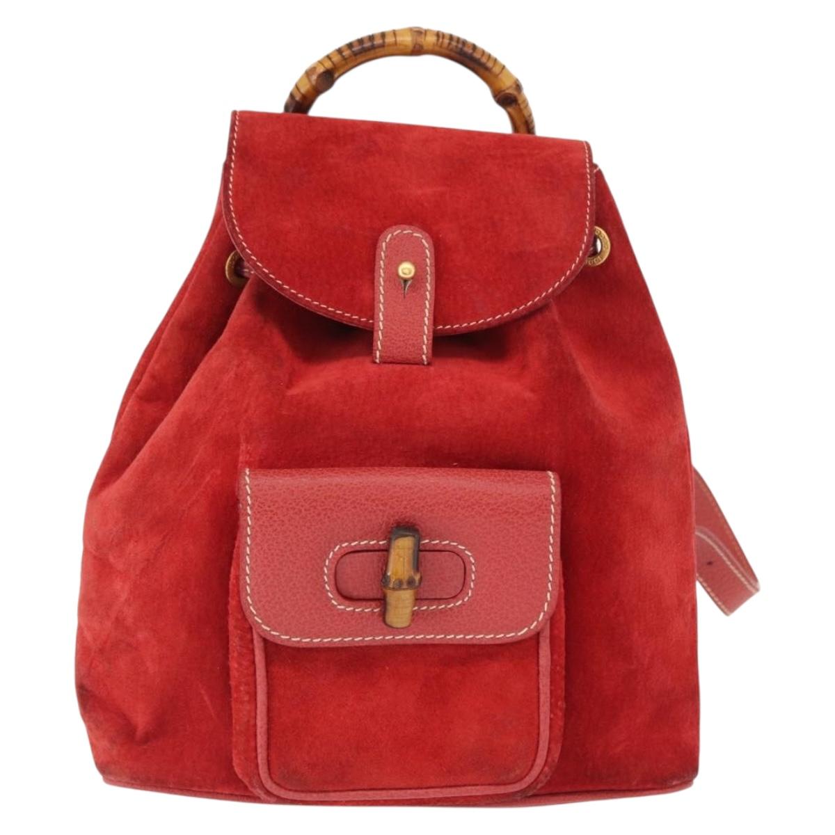 GUCCI Bamboo Backpack Suede Red Gold 003 2034 0030 Auth 163330