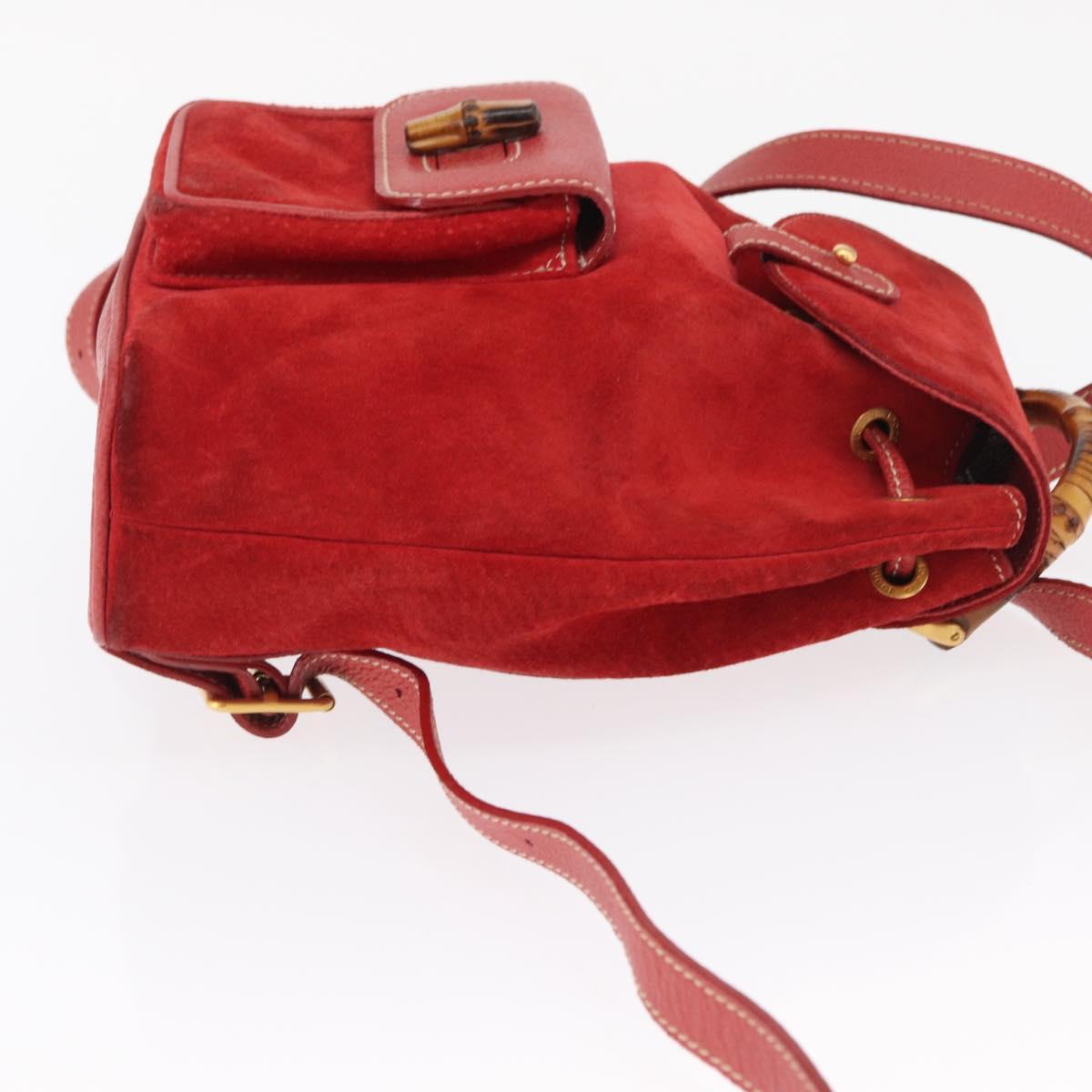 GUCCI Bamboo Backpack Suede Red Gold 003 2034 0030 Auth 163330