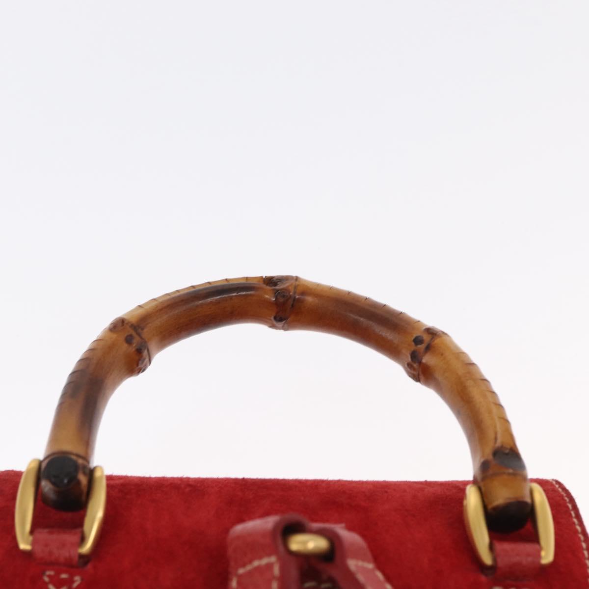 GUCCI Bamboo Backpack Suede Red Gold 003 2034 0030 Auth 163330