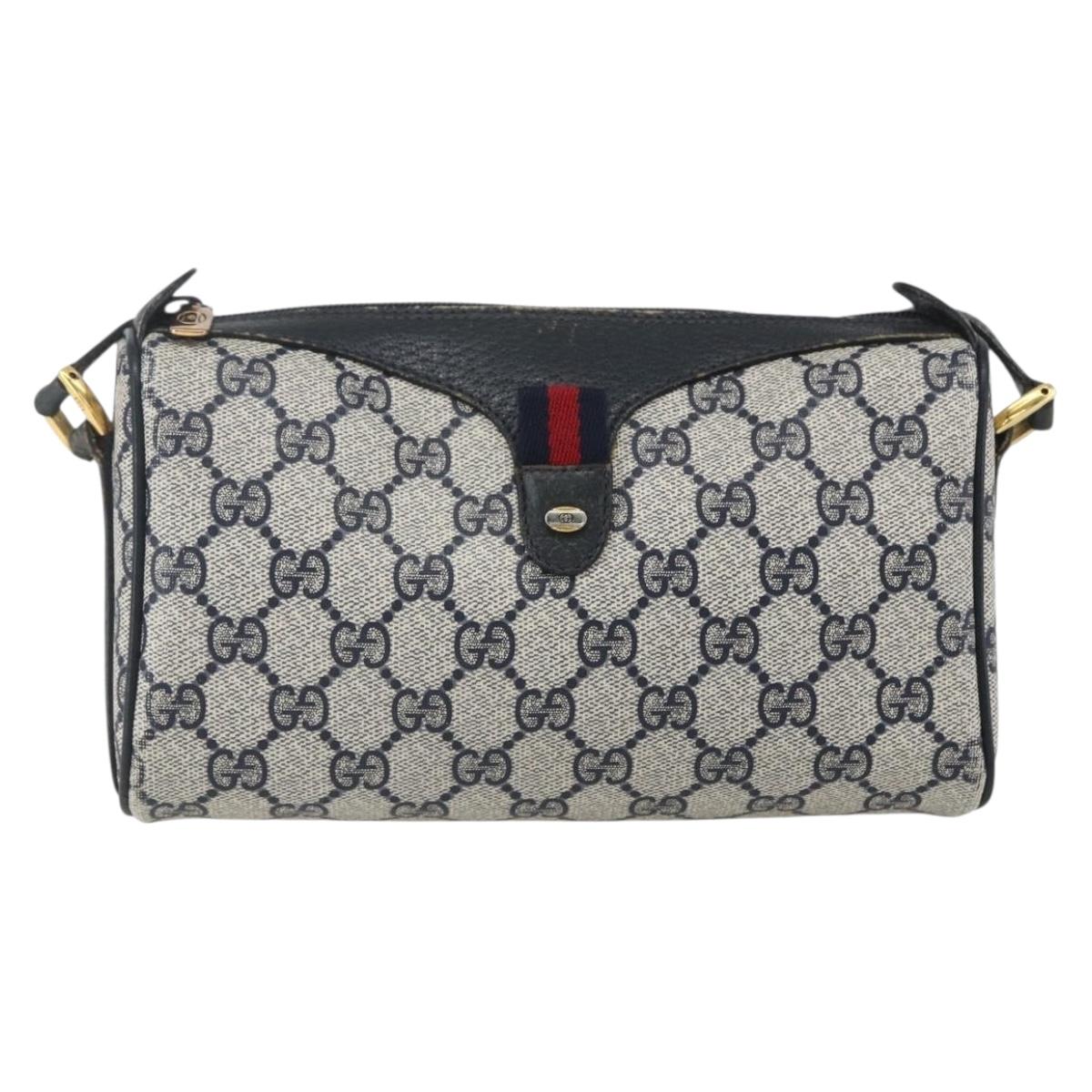 GUCCI GG Supreme Sherry Line Bag PVC Navy Gold Red 89 02 018 Auth 163335