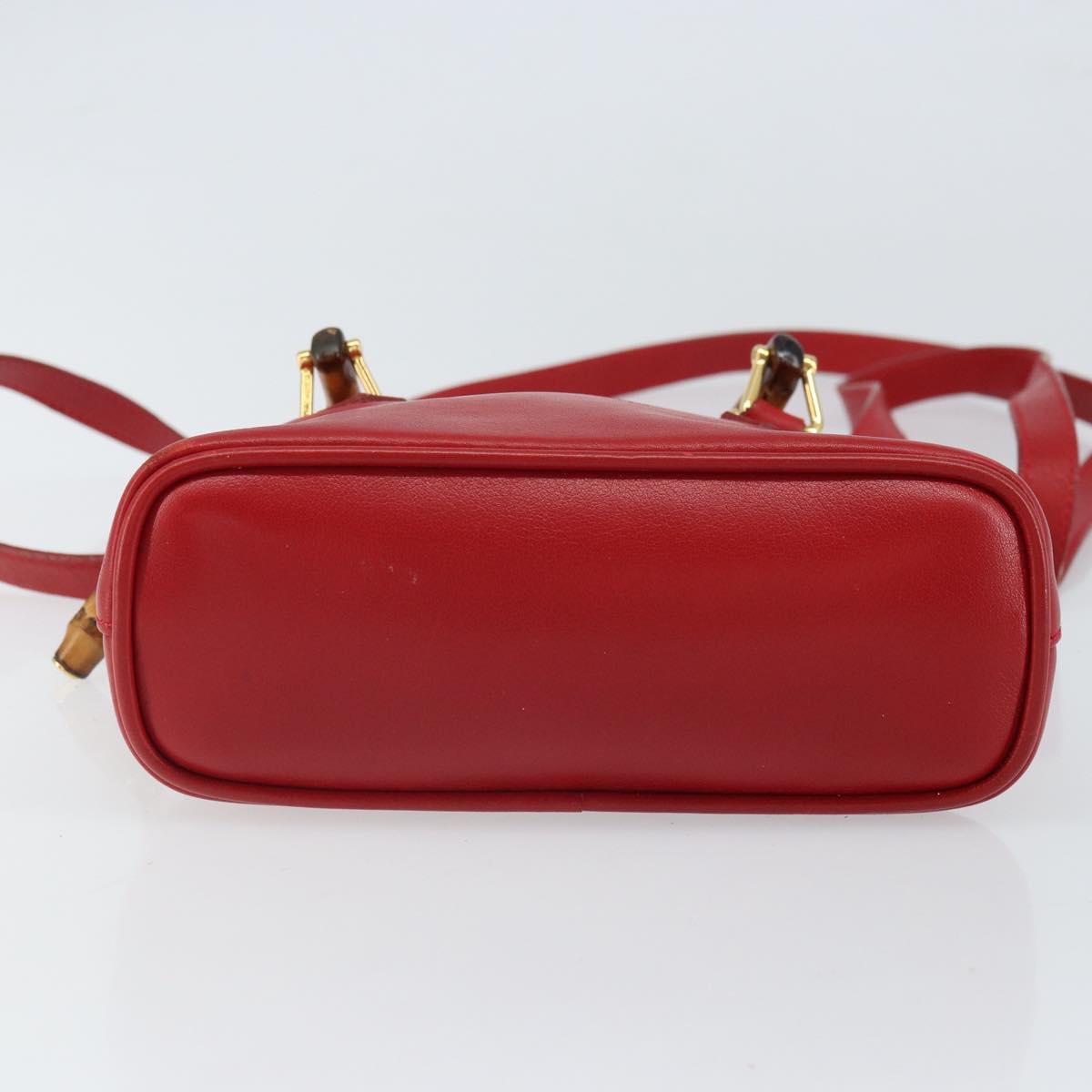 GUCCI Bamboo Hand Bag Leather 2way Red Gold 007 1014 0231 0 Auth 163343