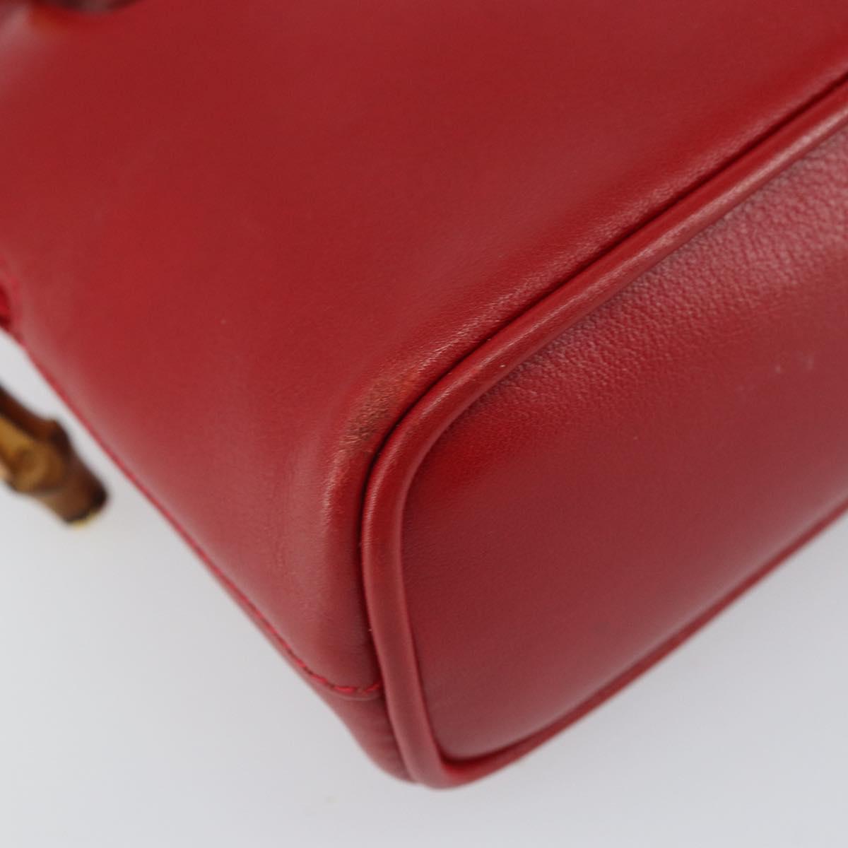 GUCCI Bamboo Hand Bag Leather 2way Red Gold 007 1014 0231 0 Auth 163343