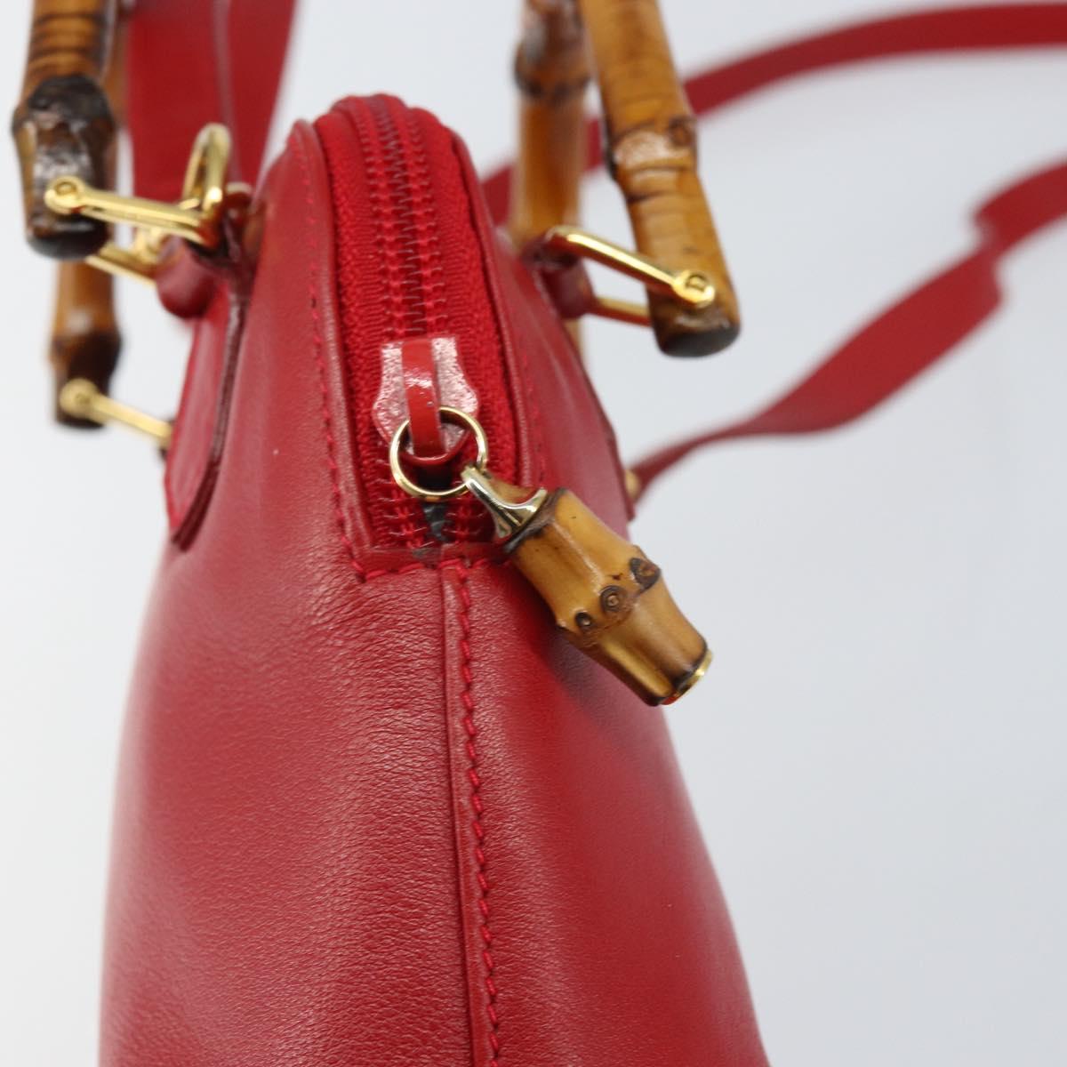 GUCCI Bamboo Hand Bag Leather 2way Red Gold 007 1014 0231 0 Auth 163343