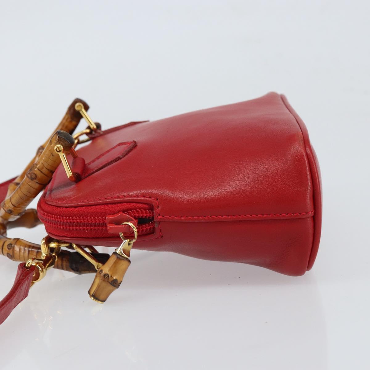 GUCCI Bamboo Hand Bag Leather 2way Red Gold 007 1014 0231 0 Auth 163343