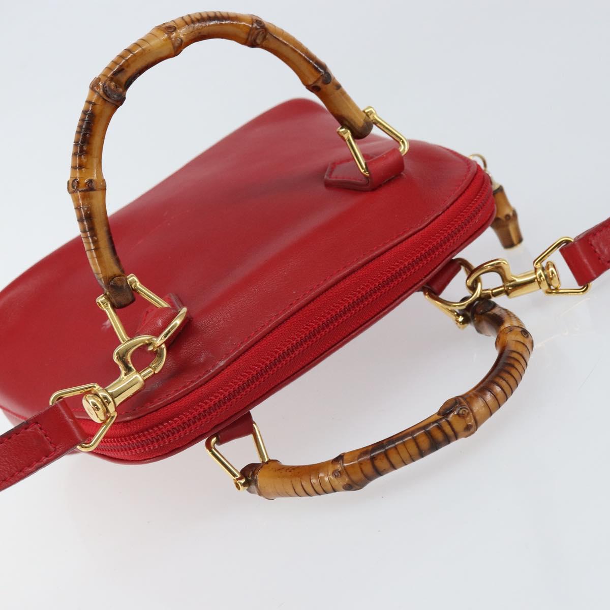 GUCCI Bamboo Hand Bag Leather 2way Red Gold 007 1014 0231 0 Auth 163343