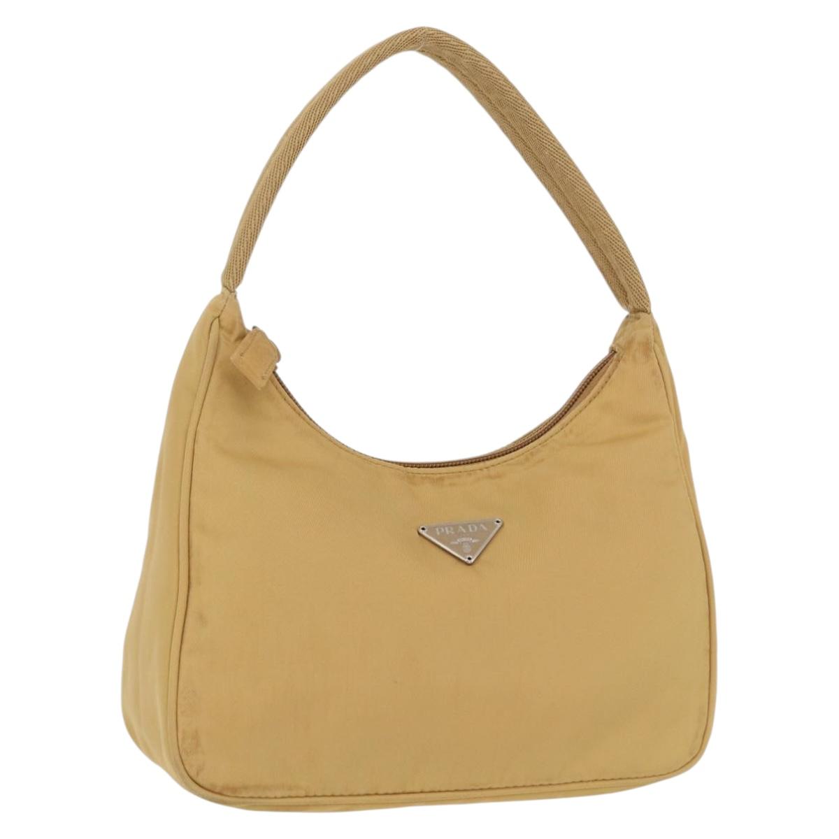 PRADA Hand Bag Nylon Beige Auth 163348