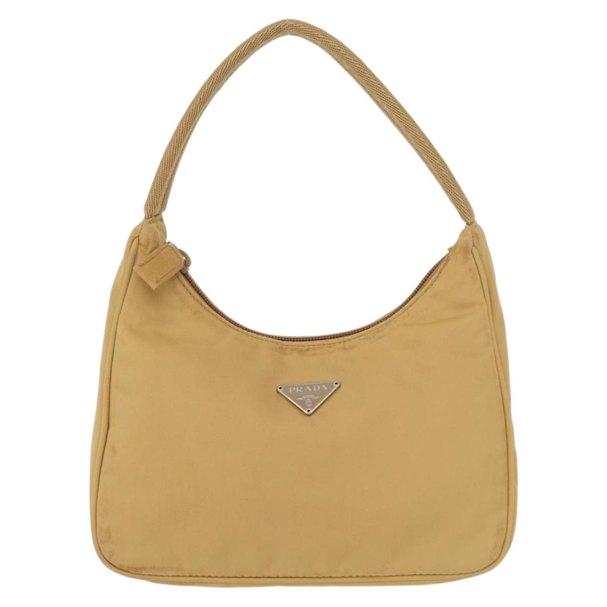 PRADA Hand Bag Nylon Beige Auth 163348
