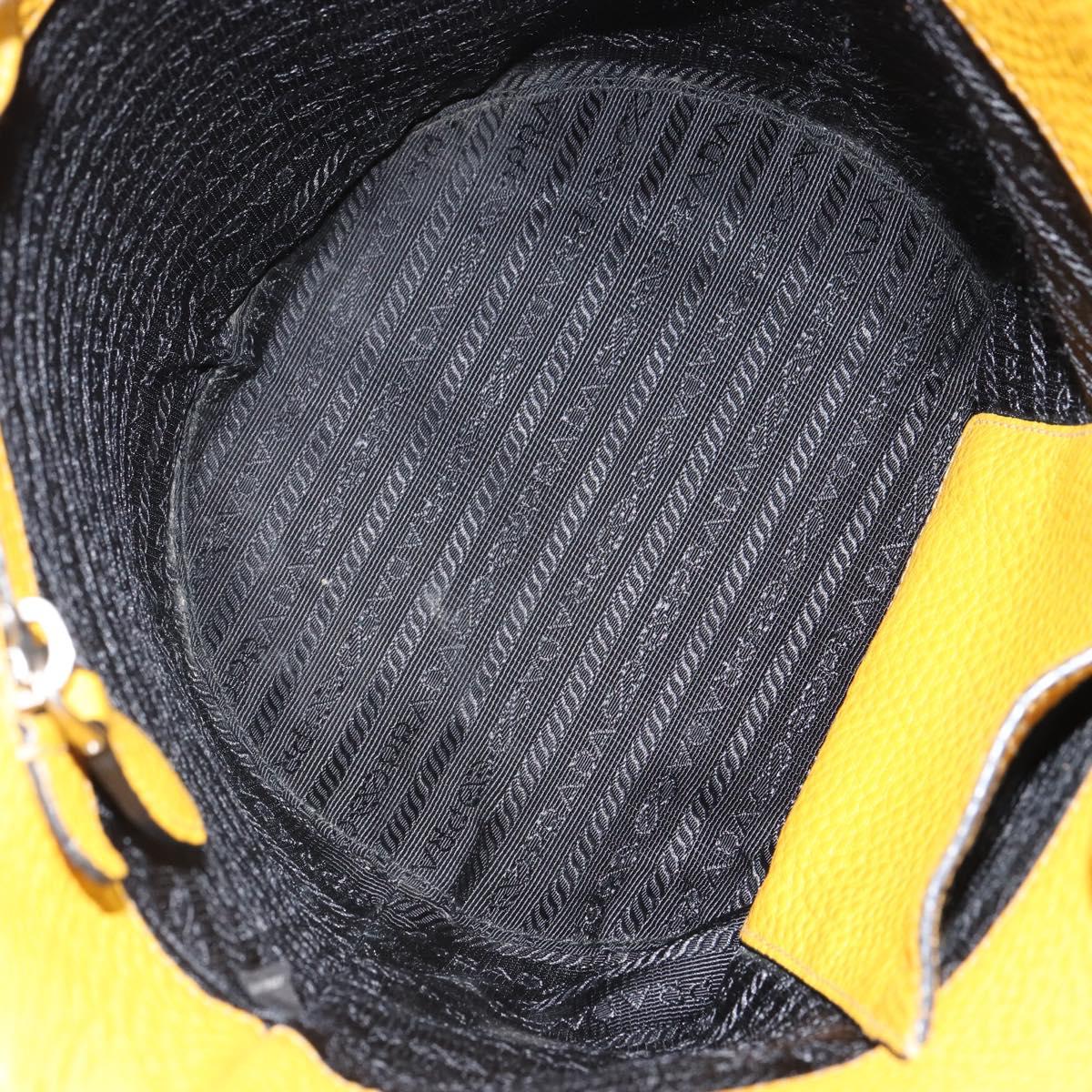 PRADA Shoulder Bag Leather Yellow Silver Auth 163357