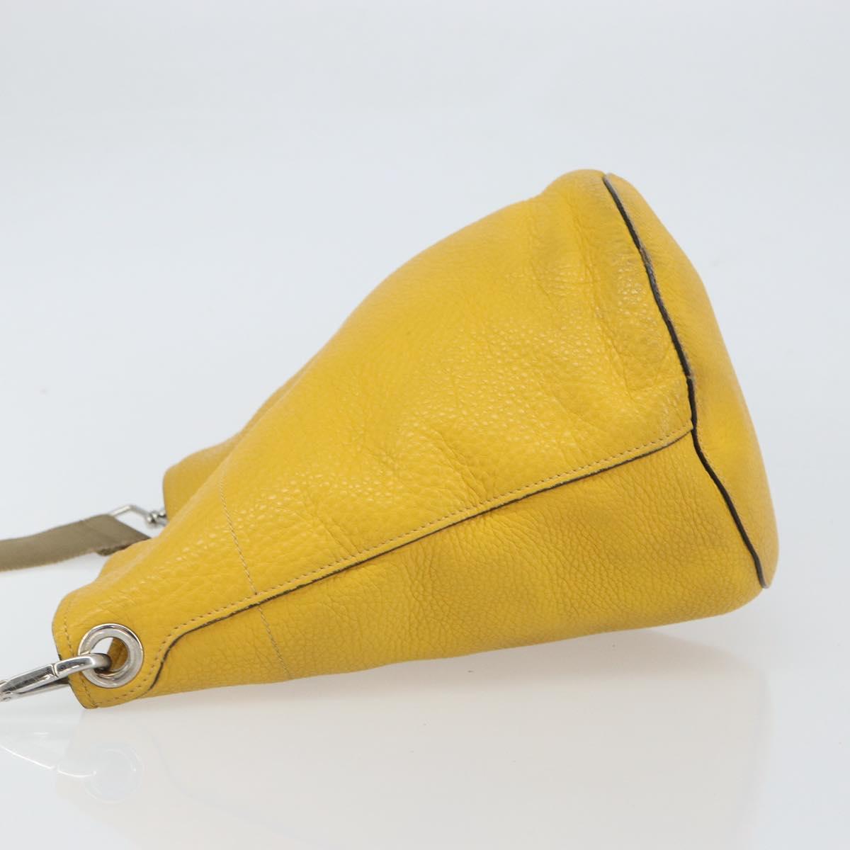 PRADA Shoulder Bag Leather Yellow Silver Auth 163357