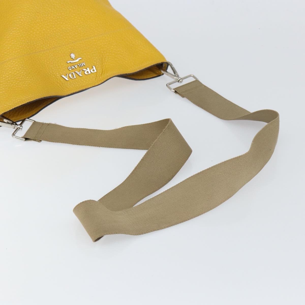 PRADA Shoulder Bag Leather Yellow Silver Auth 163357