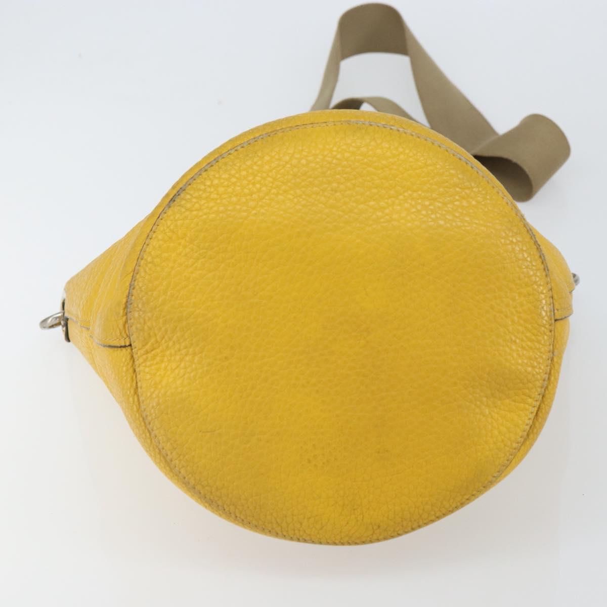PRADA Shoulder Bag Leather Yellow Silver Auth 163357