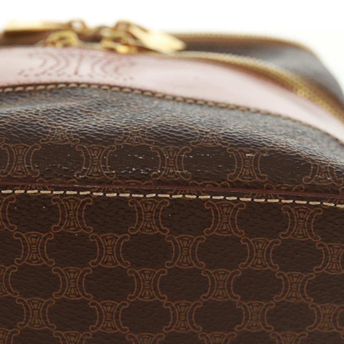 CELINE Vanity Macadam Canvas Hand Bag PVC Leather Brown Gold Auth 163366V