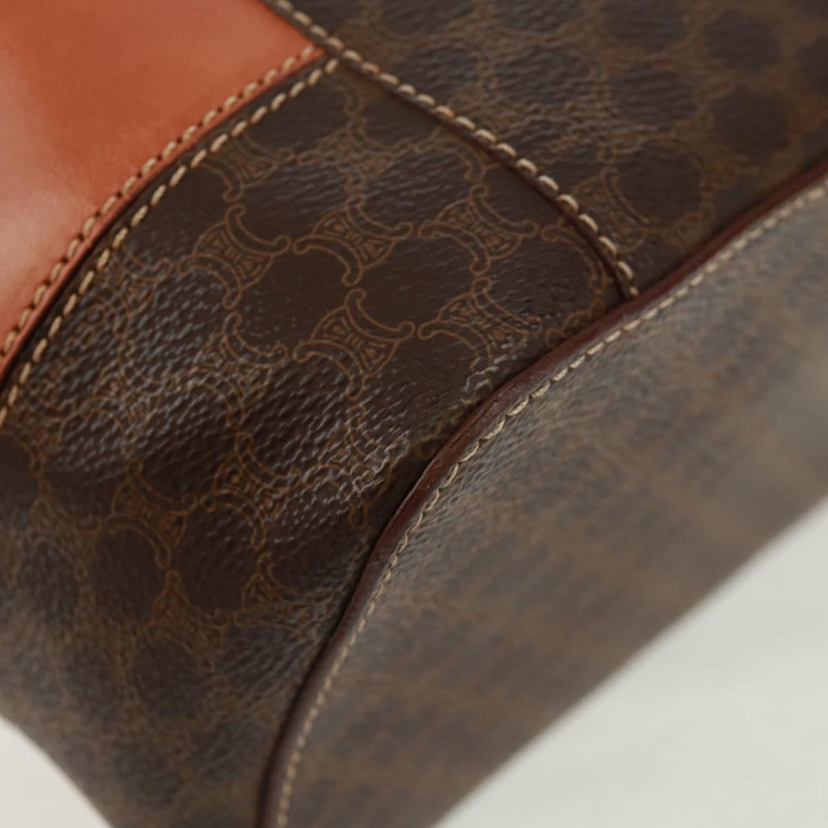 CELINE Vanity Macadam Canvas Hand Bag PVC Leather Brown Gold Auth 163366V