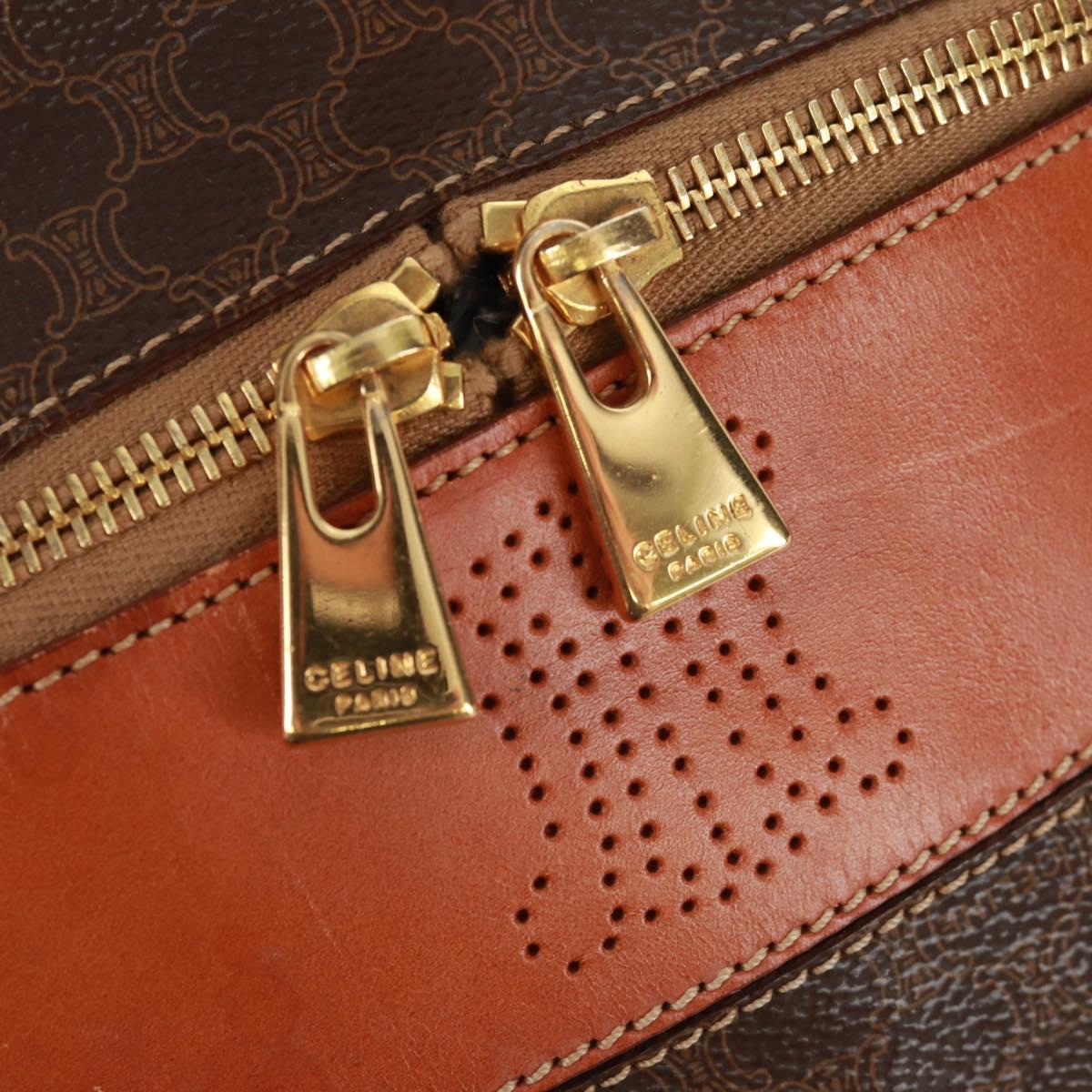 CELINE Vanity Macadam Canvas Hand Bag PVC Leather Brown Gold Auth 163366V