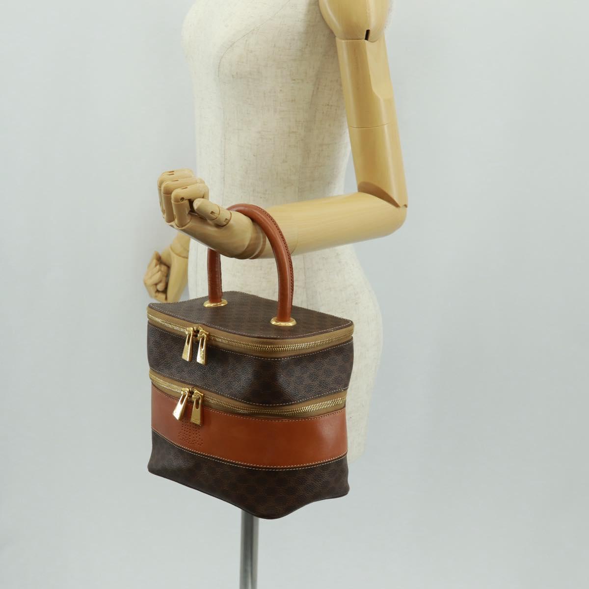 CELINE Vanity Macadam Canvas Hand Bag PVC Leather Brown Gold Auth 163366V