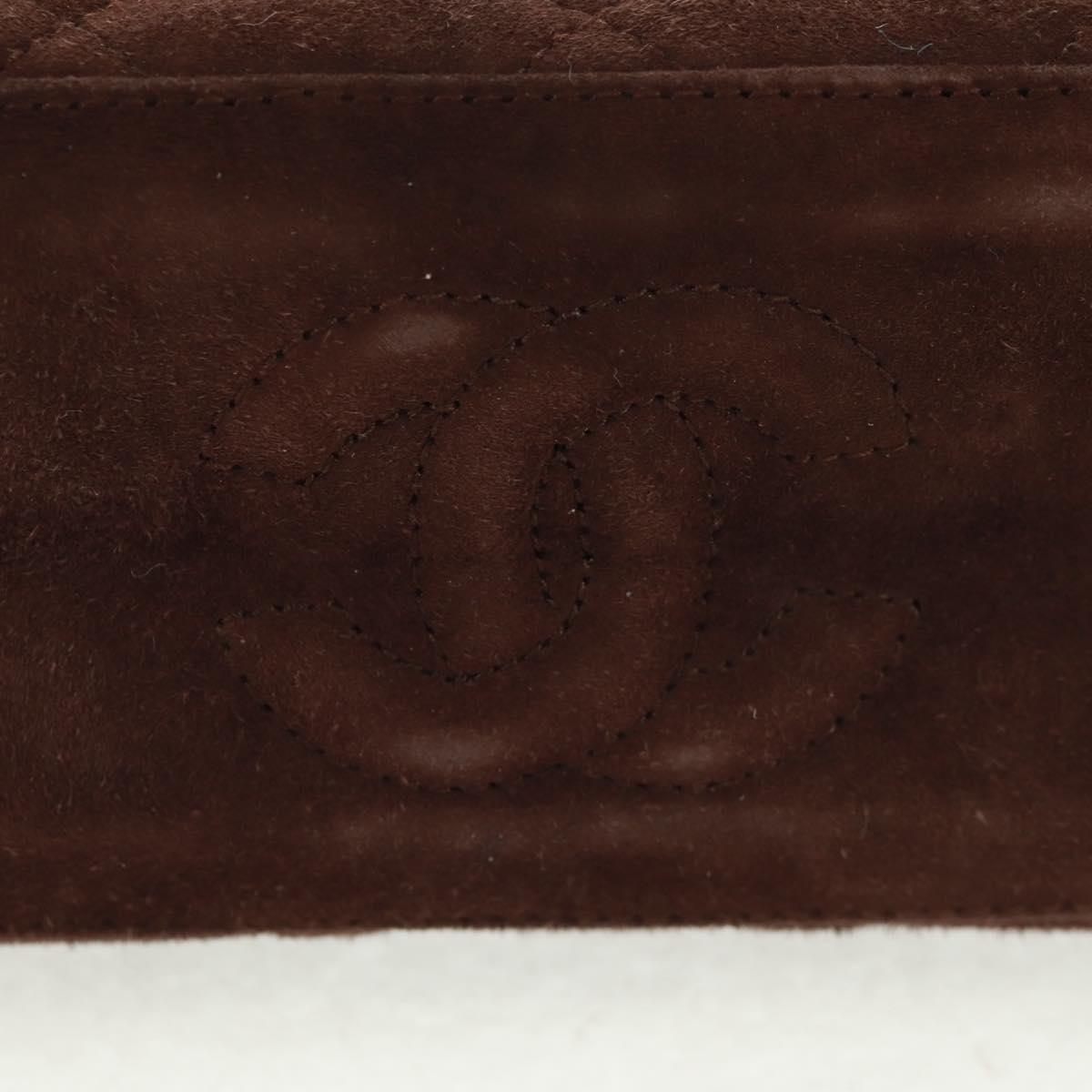 CHANEL Matelasse Gripoa Hand Bag Suede Brown Gold CC Auth 163367V
