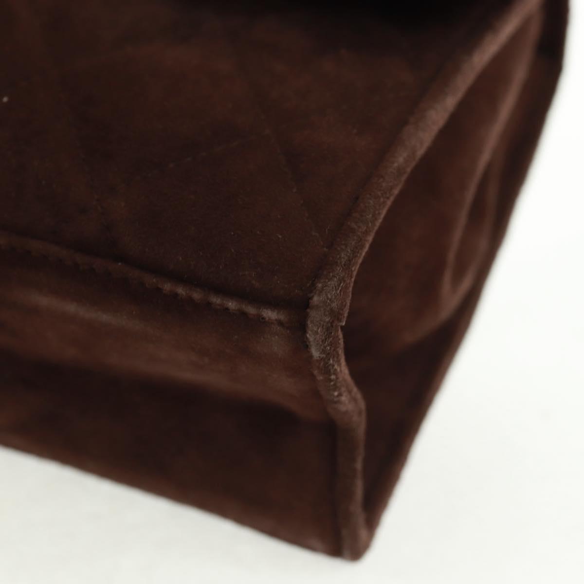 CHANEL Matelasse Gripoa Hand Bag Suede Brown Gold CC Auth 163367V