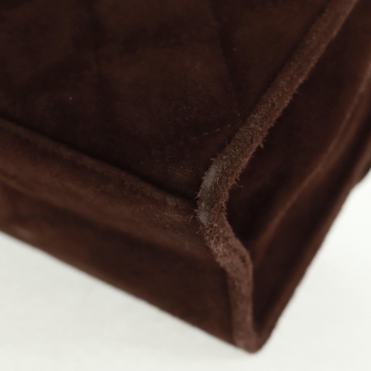 CHANEL Matelasse Gripoa Hand Bag Suede Brown Gold CC Auth 163367V