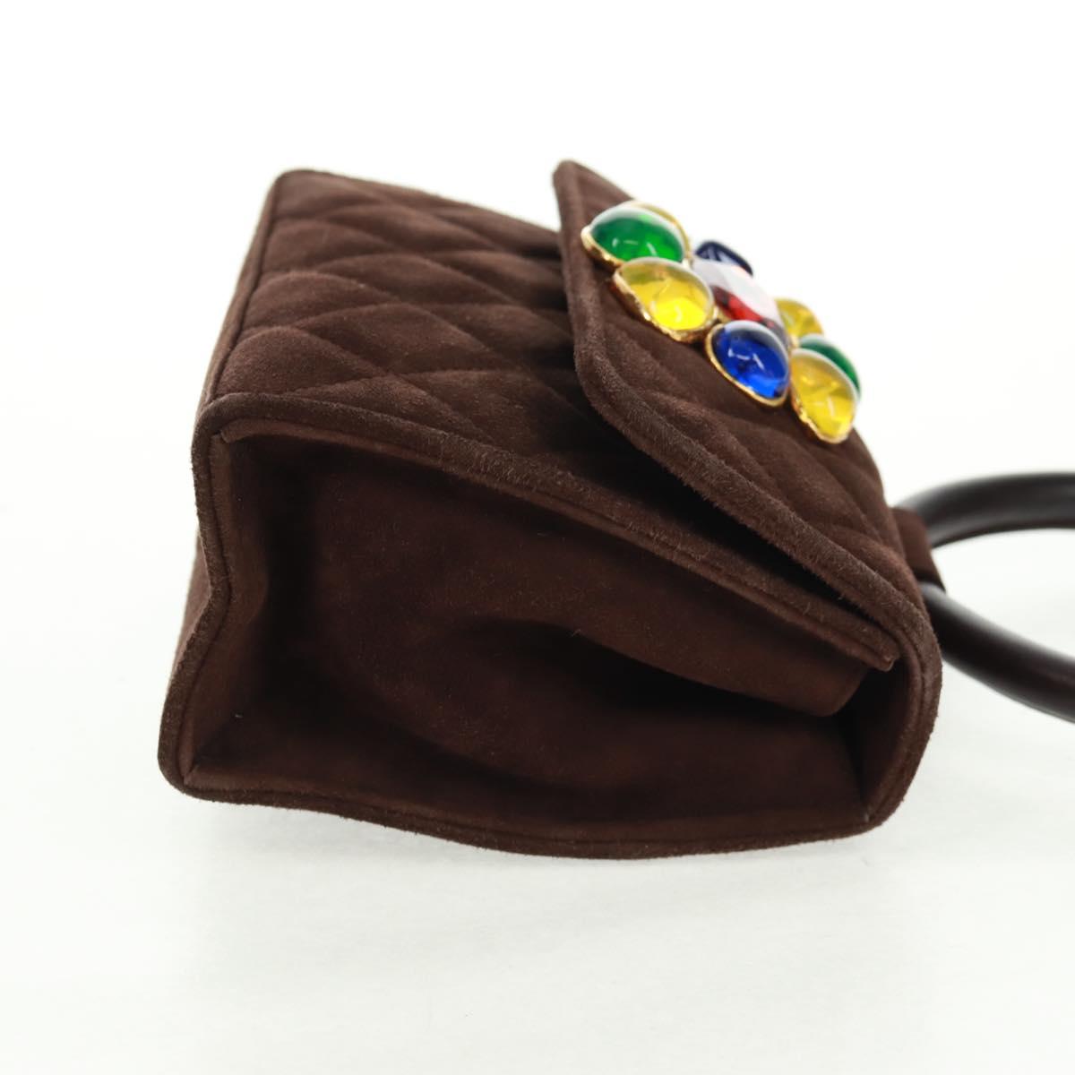 CHANEL Matelasse Gripoa Hand Bag Suede Brown Gold CC Auth 163367V