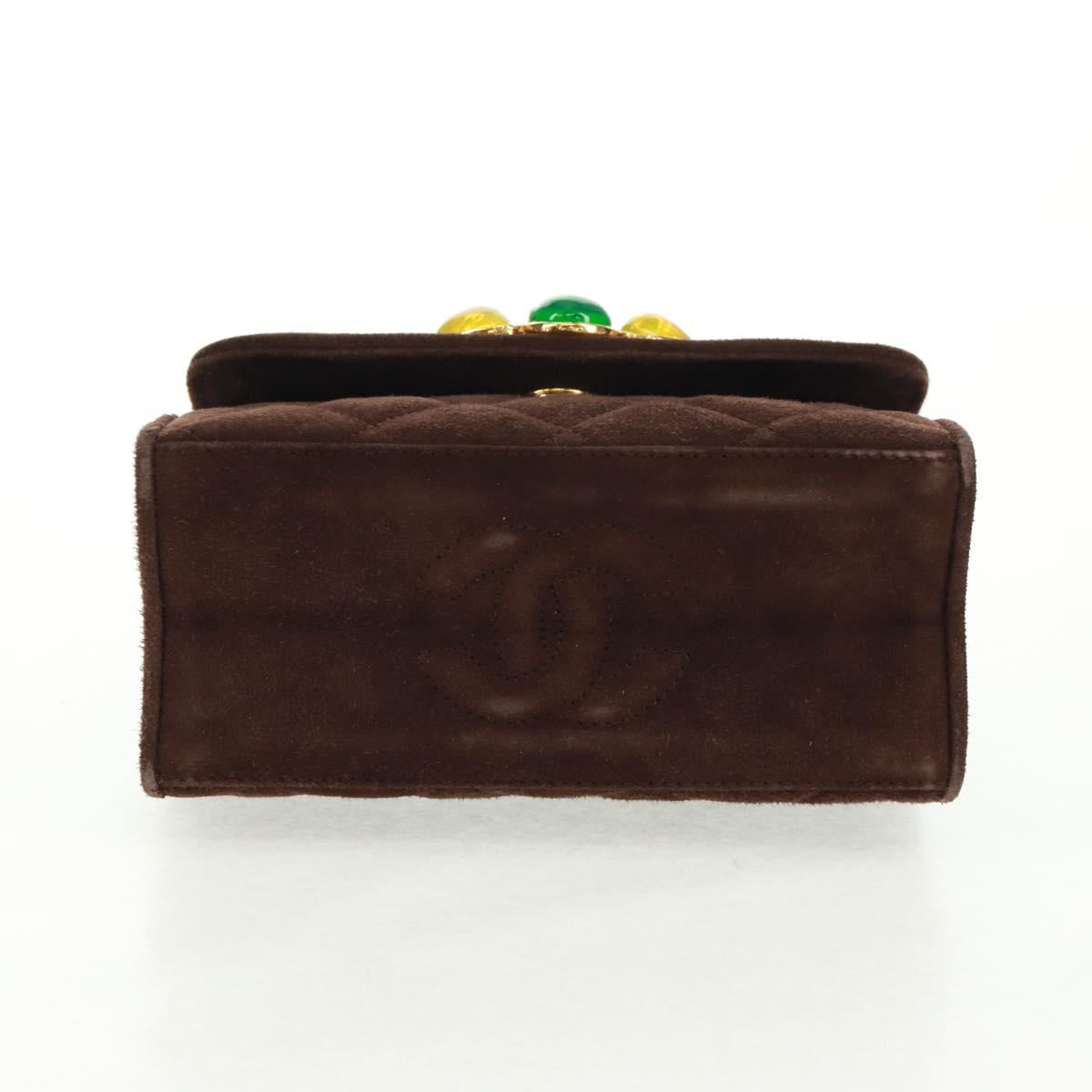CHANEL Matelasse Gripoa Hand Bag Suede Brown Gold CC Auth 163367V