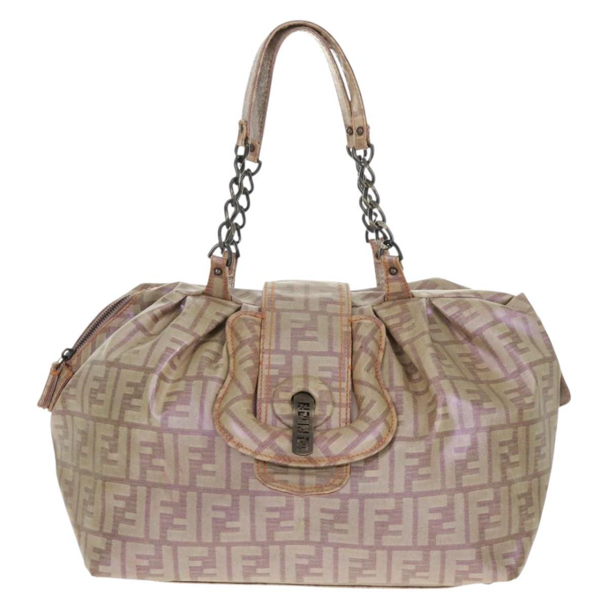FENDI Zucca Canvas Tote Bag Beige Auth 163374V
