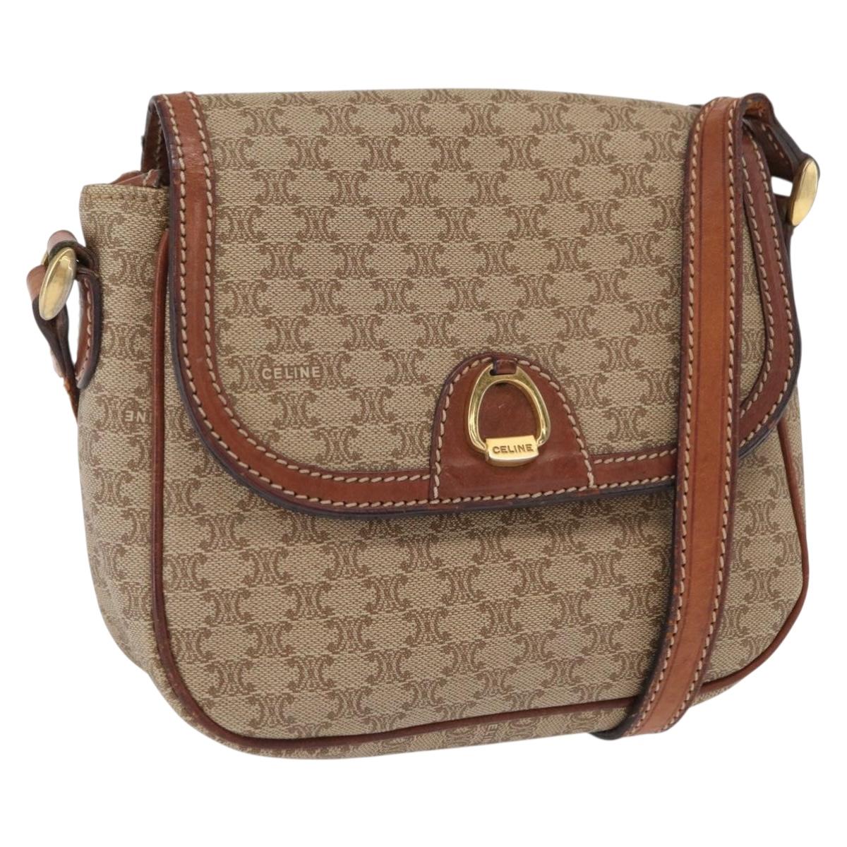 CELINE Macadam Canvas Shoulder Bag PVC Beige Gold Auth 163376