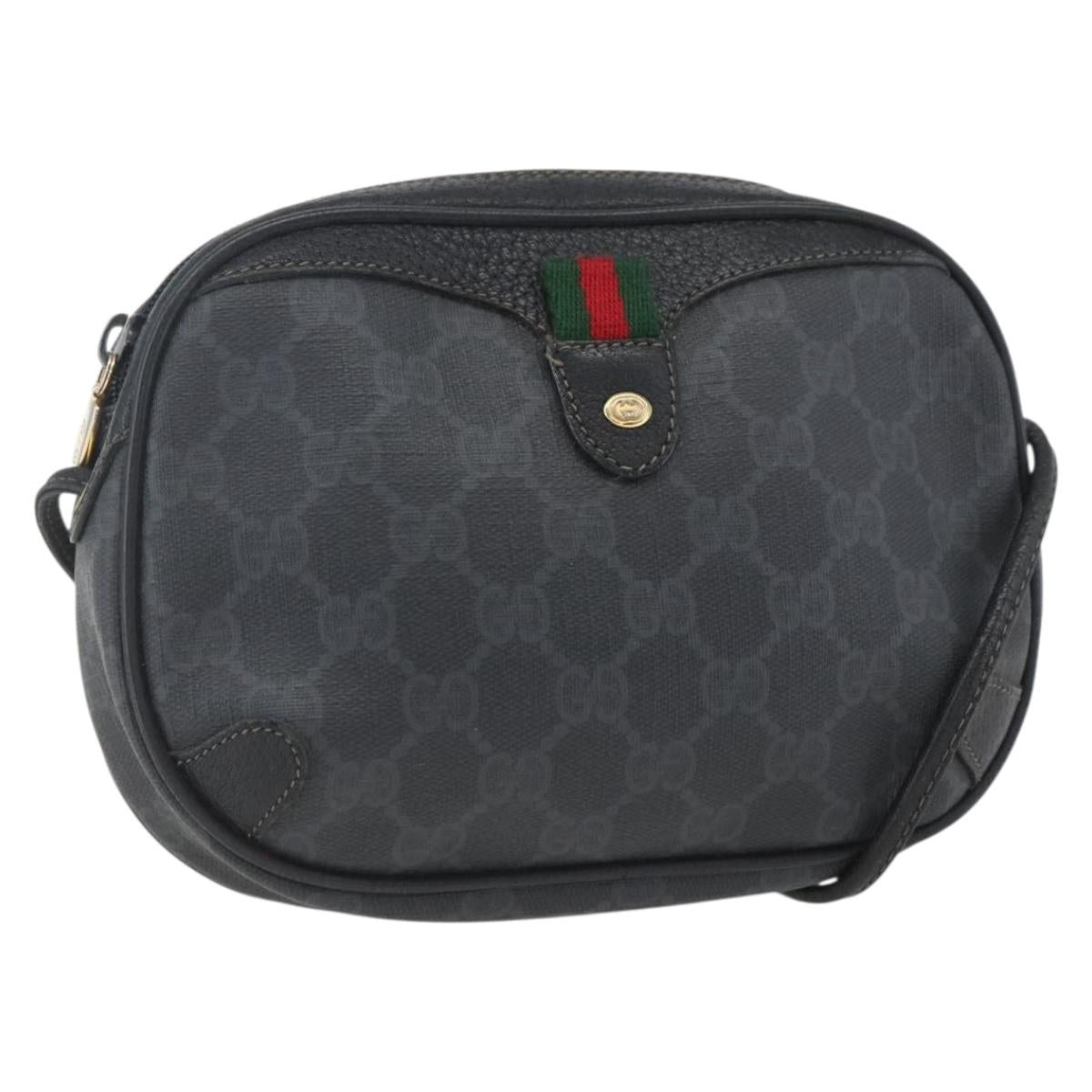 GUCCI GG Supreme Web Sherry Line Bag PVC Black Gold 89 02 066 Auth 163380