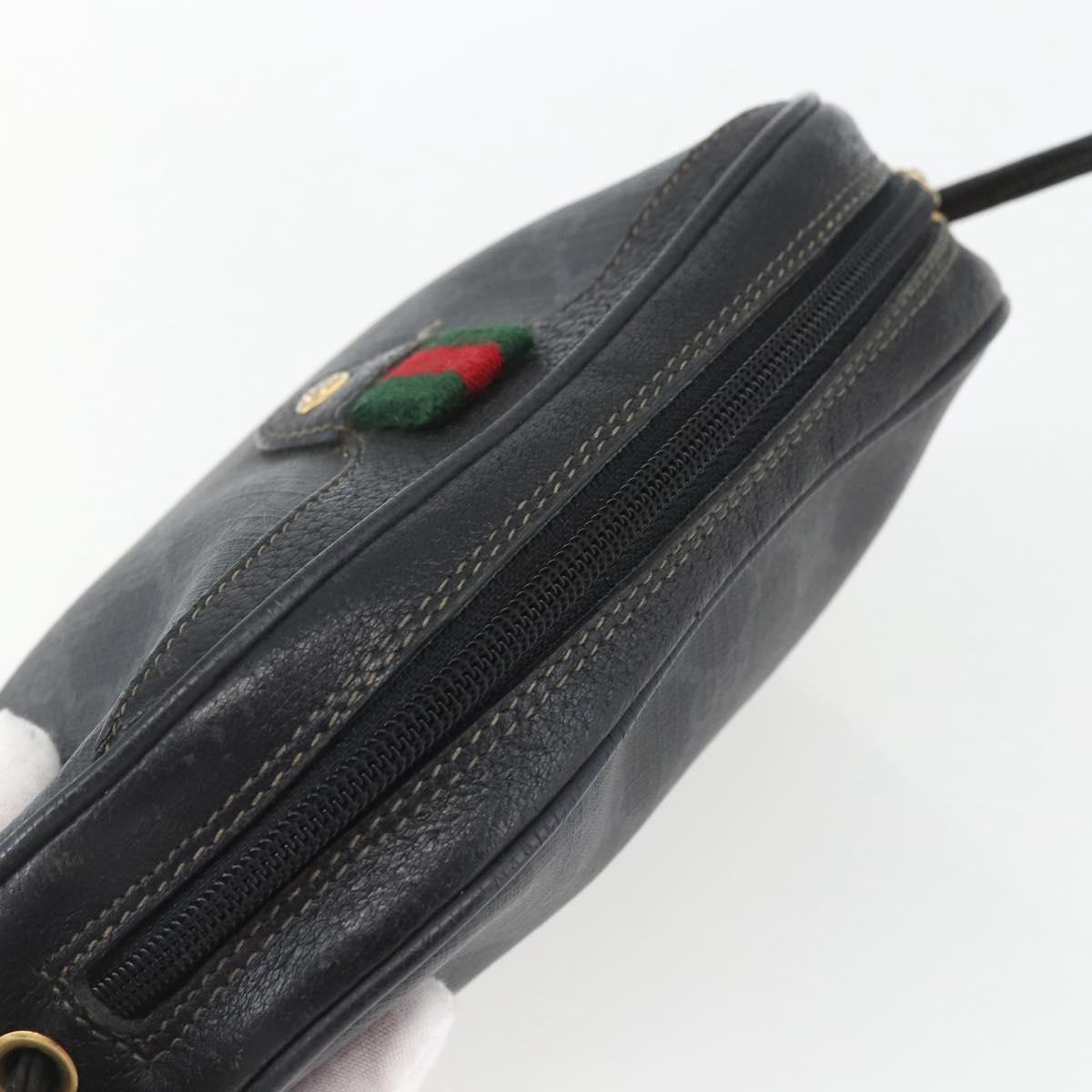 GUCCI GG Supreme Web Sherry Line Bag PVC Black Gold 89 02 066 Auth 163380