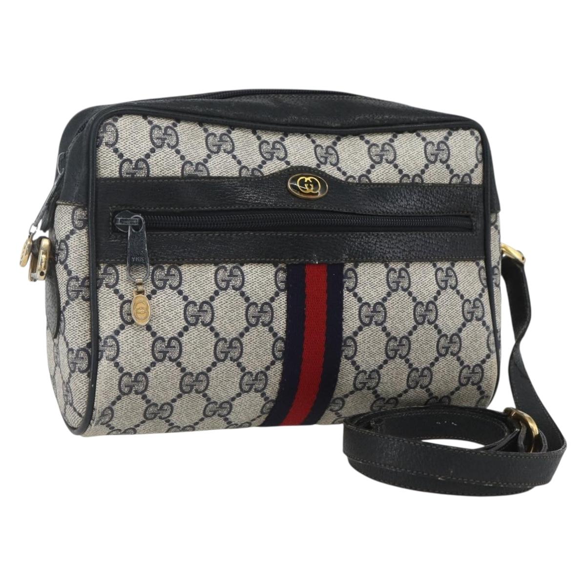 GUCCI GG Supreme Sherry Line Shoulder Bag PVC Navy Gold 75 02 004 Auth 163381