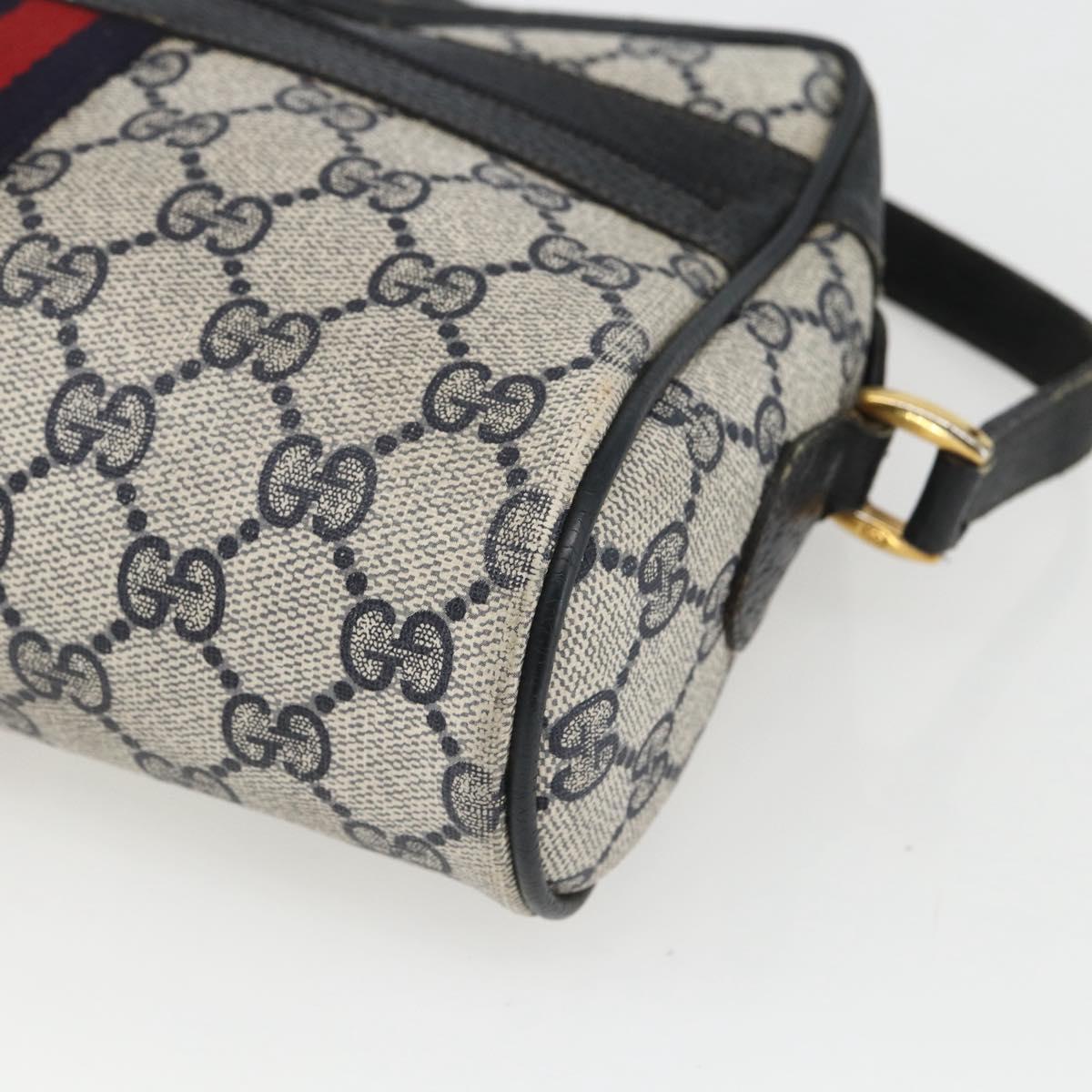 GUCCI GG Supreme Sherry Line Shoulder Bag PVC Navy Gold 75 02 004 Auth 163381