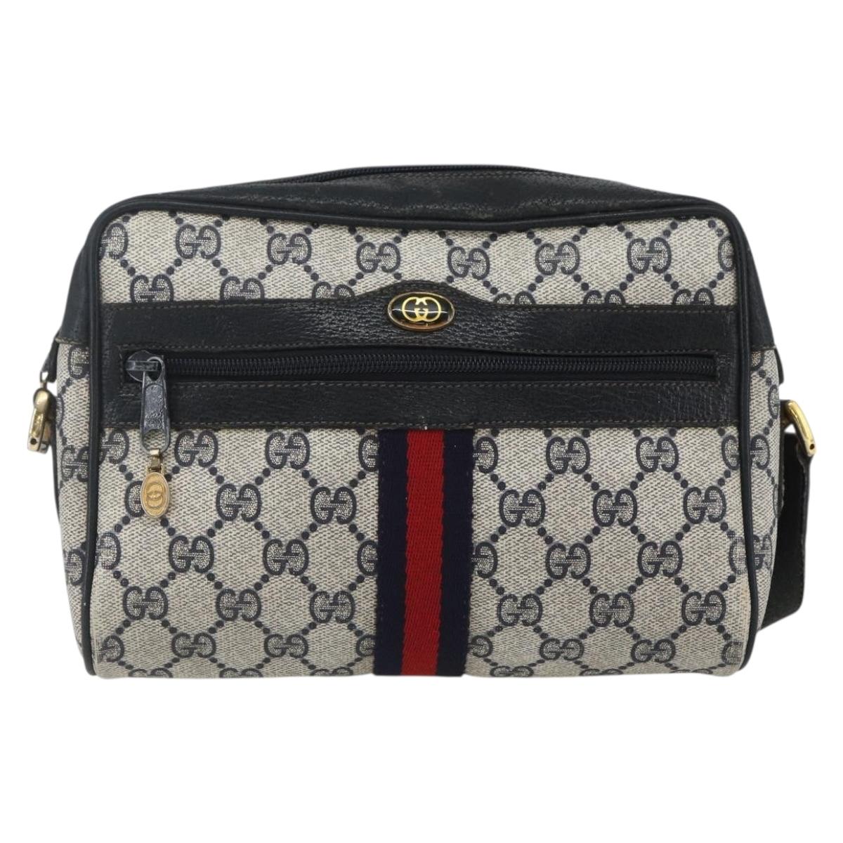 GUCCI GG Supreme Sherry Line Shoulder Bag PVC Navy Gold 75 02 004 Auth 163381