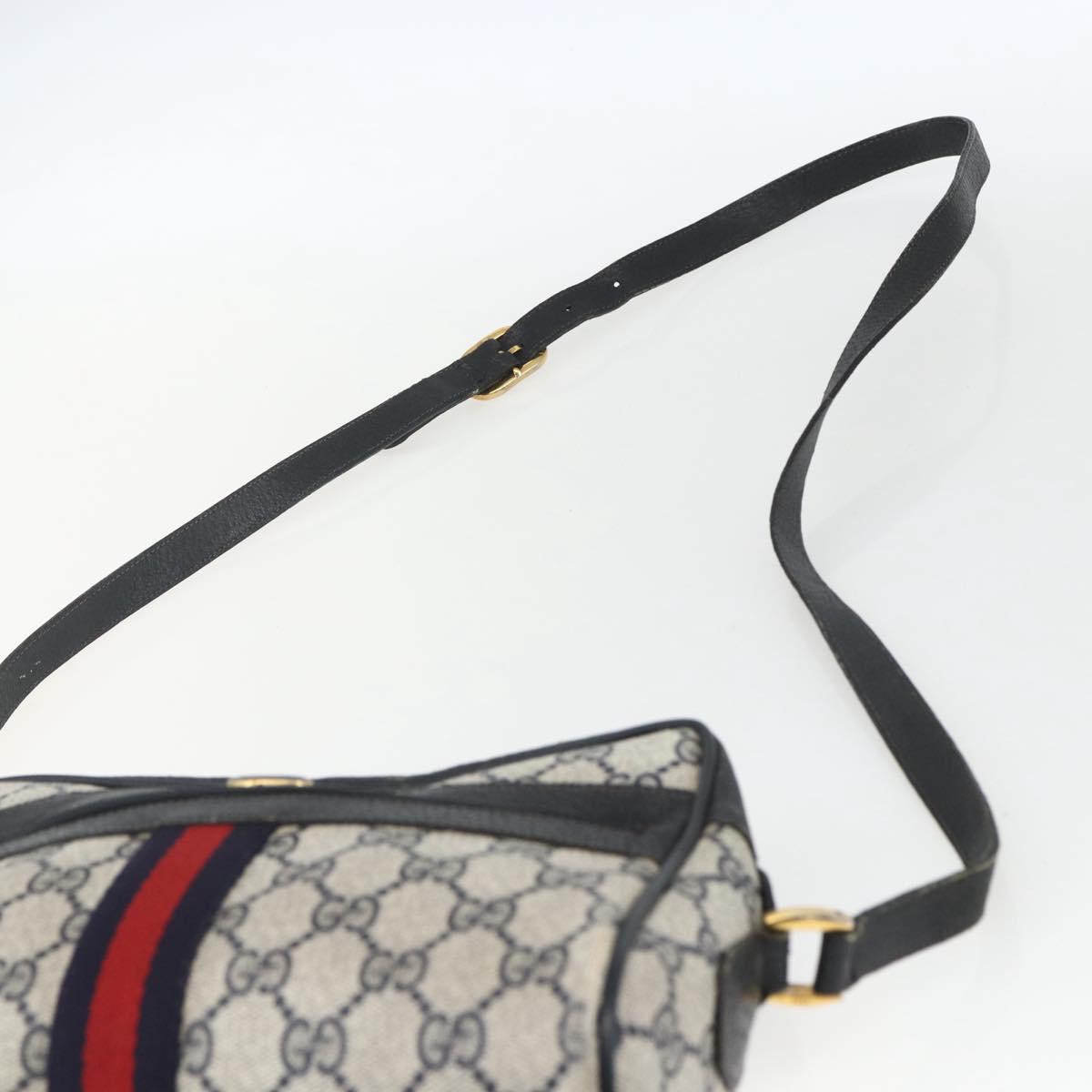 GUCCI GG Supreme Sherry Line Shoulder Bag PVC Navy Gold 75 02 004 Auth 163381