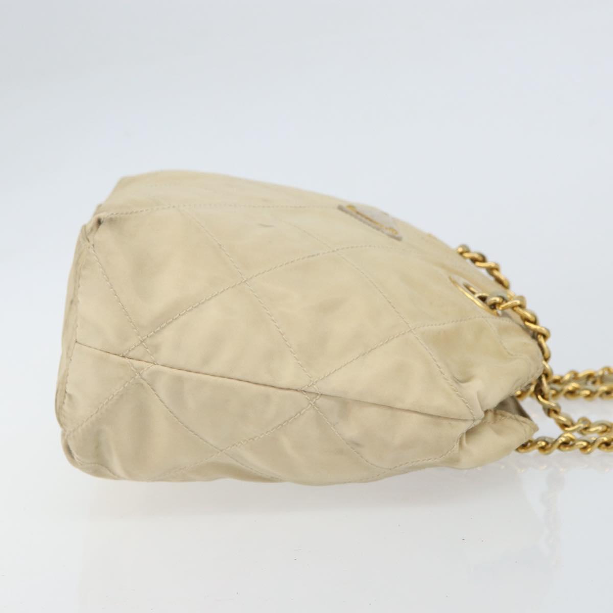 PRADA Chain Shoulder Bag Nylon Beige Gold Auth 163384