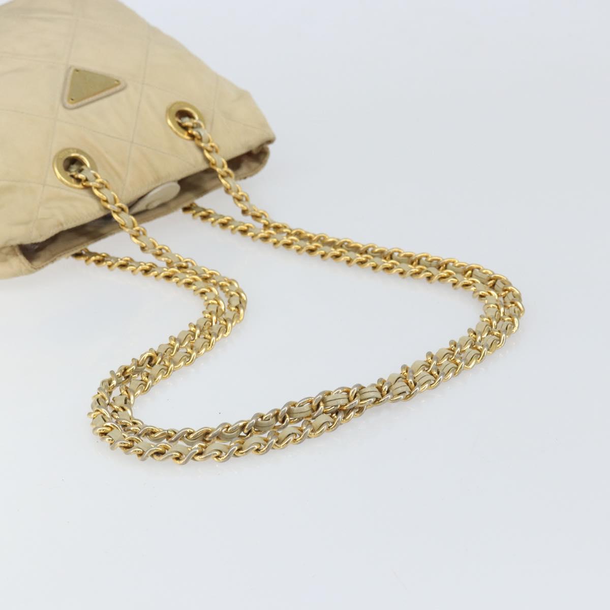 PRADA Chain Shoulder Bag Nylon Beige Gold Auth 163384