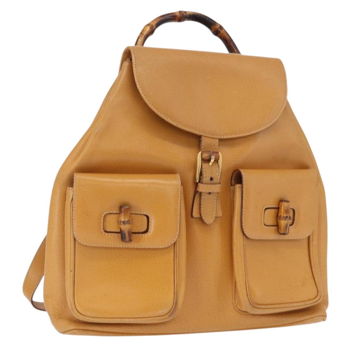 GUCCI Bamboo Backpack Leather Brown Gold 003 2058 0016 Auth 