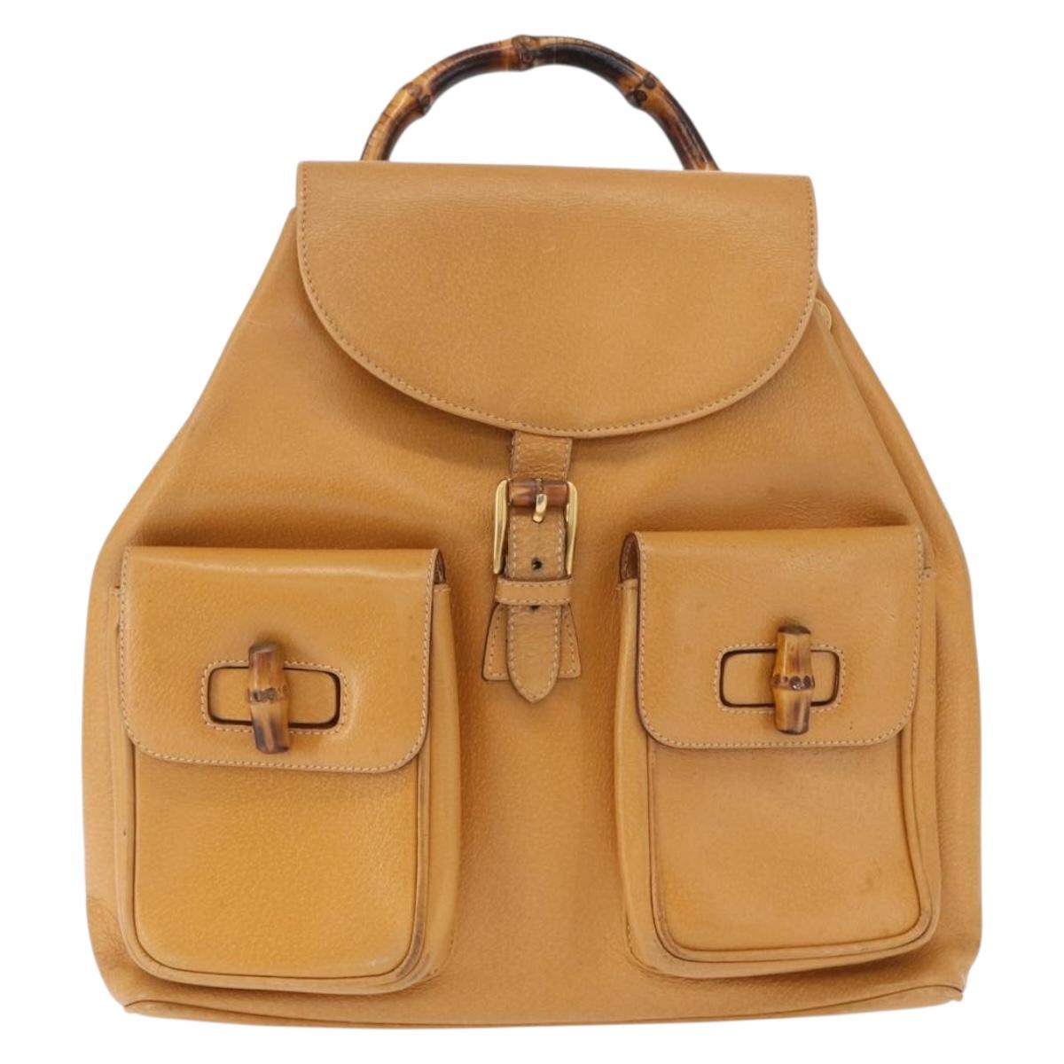 GUCCI Bamboo Backpack Leather Brown Gold 003 2058 0016 Auth 163387