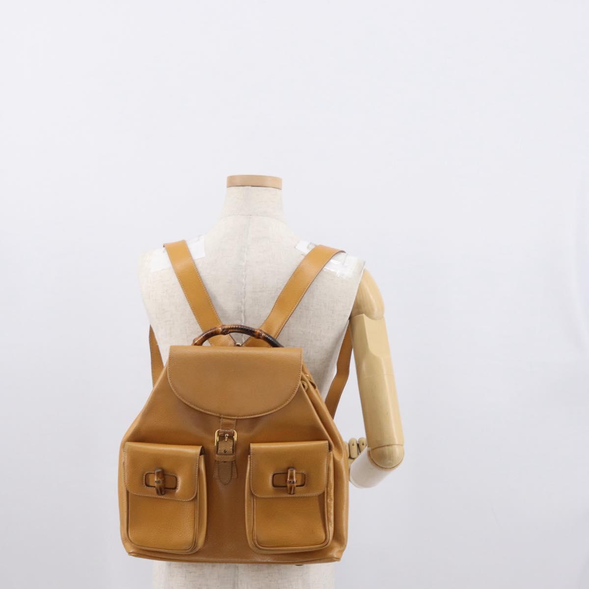 GUCCI Bamboo Backpack Leather Brown Gold 003 2058 0016 Auth 163387