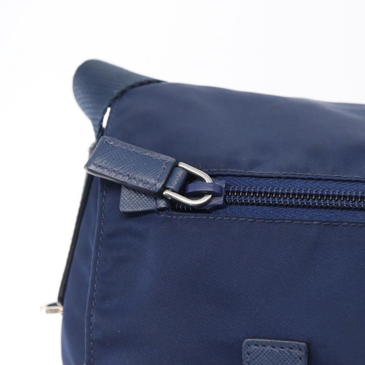 PRADA Shoulder Bag Nylon Navy Silver Auth 163395