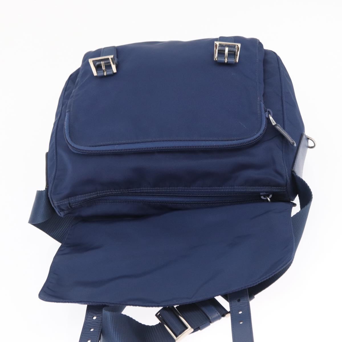 PRADA Shoulder Bag Nylon Navy Silver Auth 163395