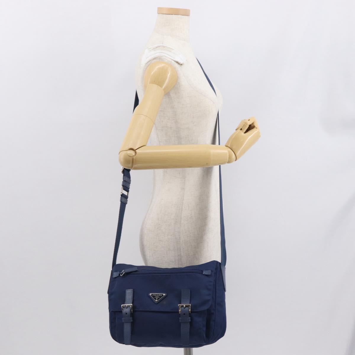 PRADA Shoulder Bag Nylon Navy Silver Auth 163395