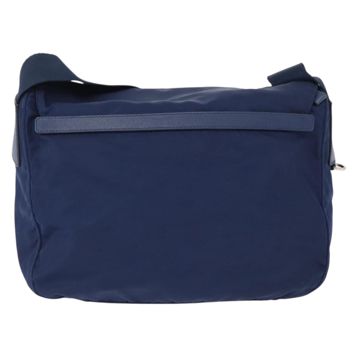 PRADA Shoulder Bag Nylon Navy Silver Auth 163395