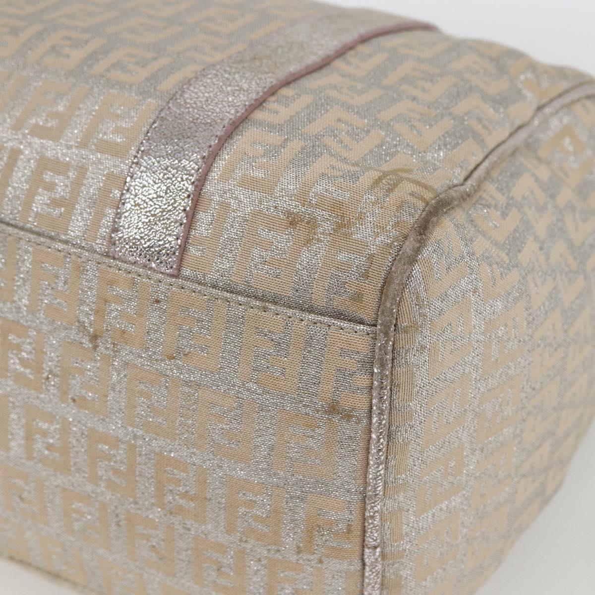 FENDI Zucchino Canvas Boston Bag Silver Auth 163401