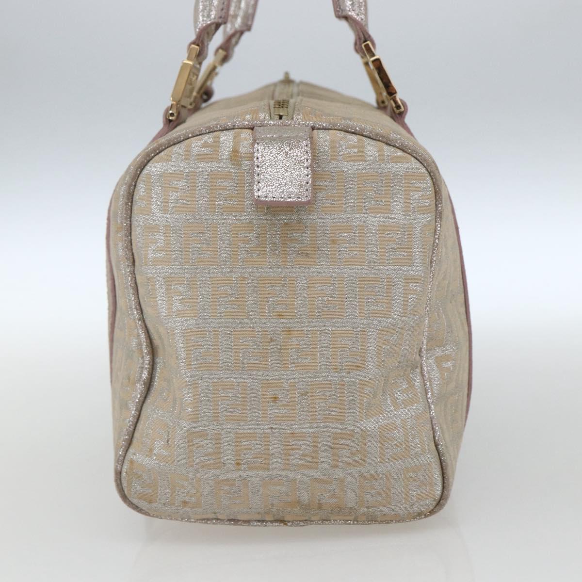 FENDI Zucchino Canvas Boston Bag Silver Auth 163401