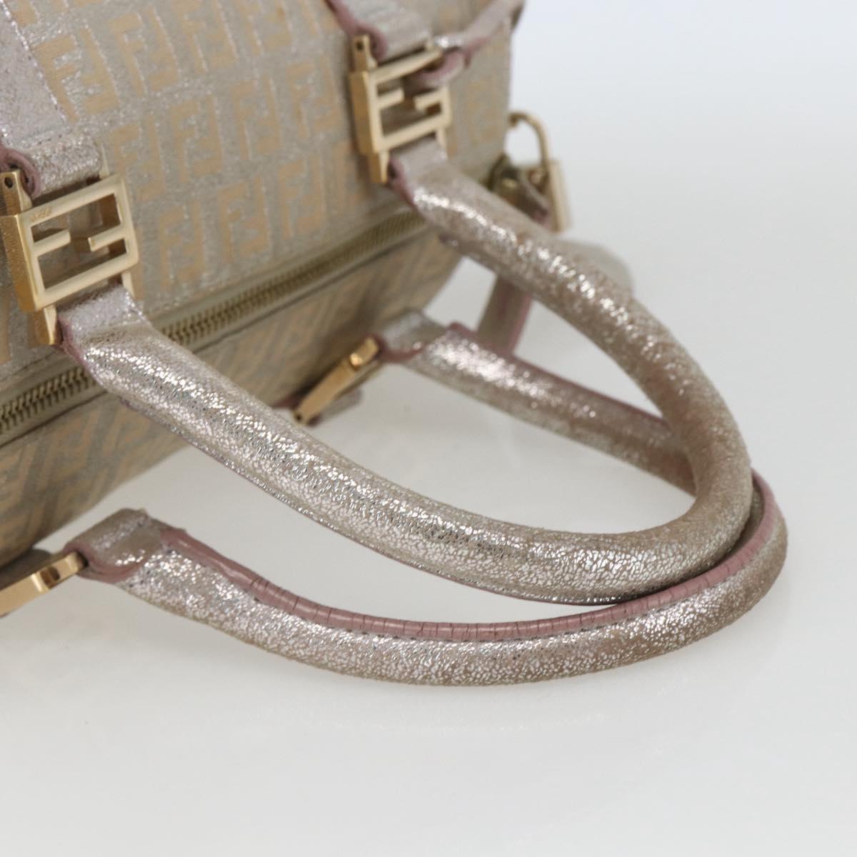 FENDI Zucchino Canvas Boston Bag Silver Auth 163401
