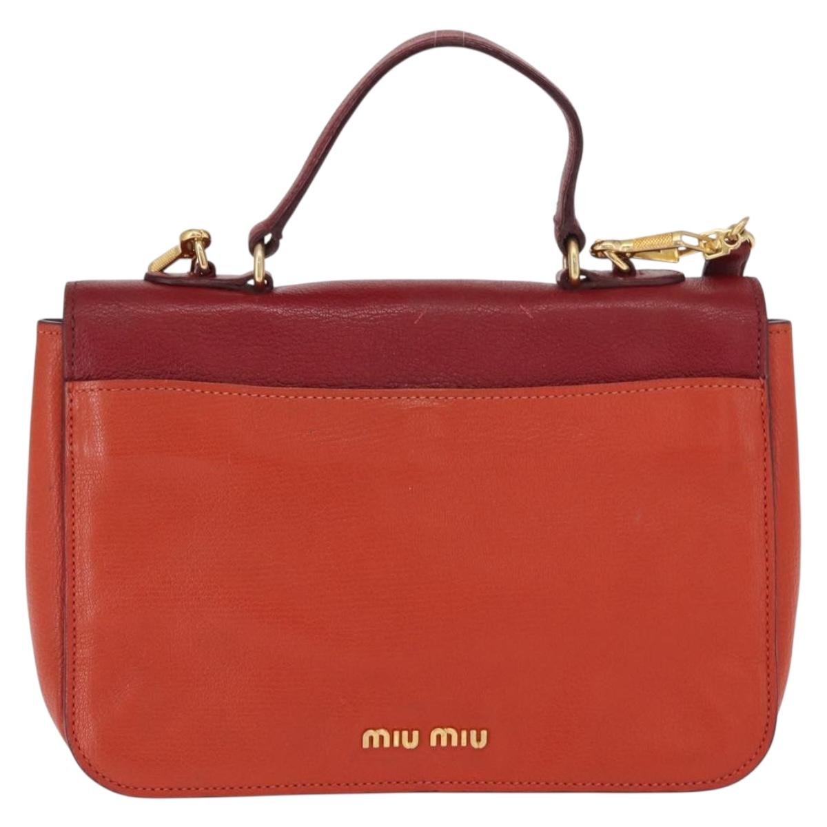 Miu Miu Hand Bag Leather 2way Red Gold Auth 163402